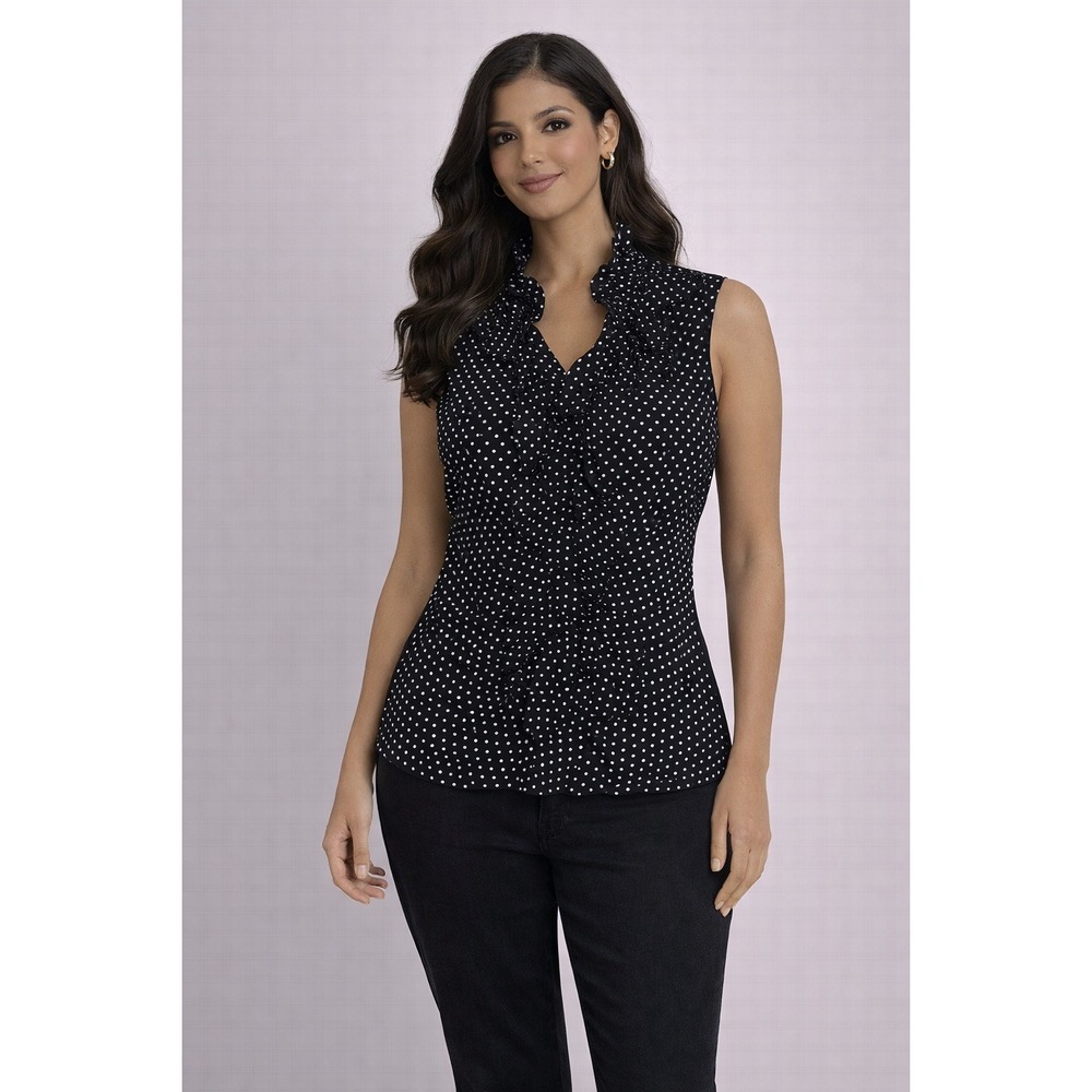 White House Black Market- Black and White Trendy Polka dot Ruffle Blouse Size S